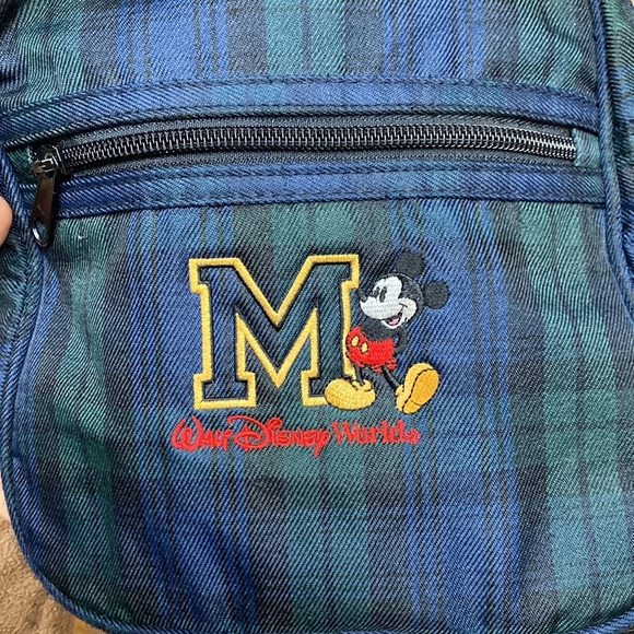Vintage Walt Disney World Mickey Mouse Green Blue Plaid Mini Backpack - Picture 8 of 13